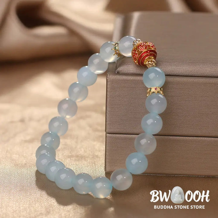 Buddha Stones Natural Aquamarine Flower Bead Healing Bracelet - BWOOOH - Aquamarine(Wrist Circumference 14-17cm)