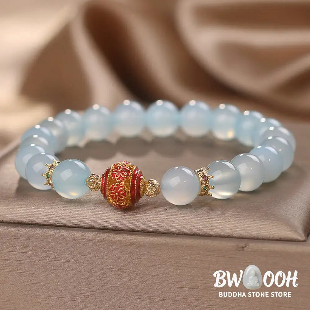 Buddha Stones Natural Aquamarine Flower Bead Healing Bracelet - BWOOOH - Aquamarine(Wrist Circumference 14-17cm)