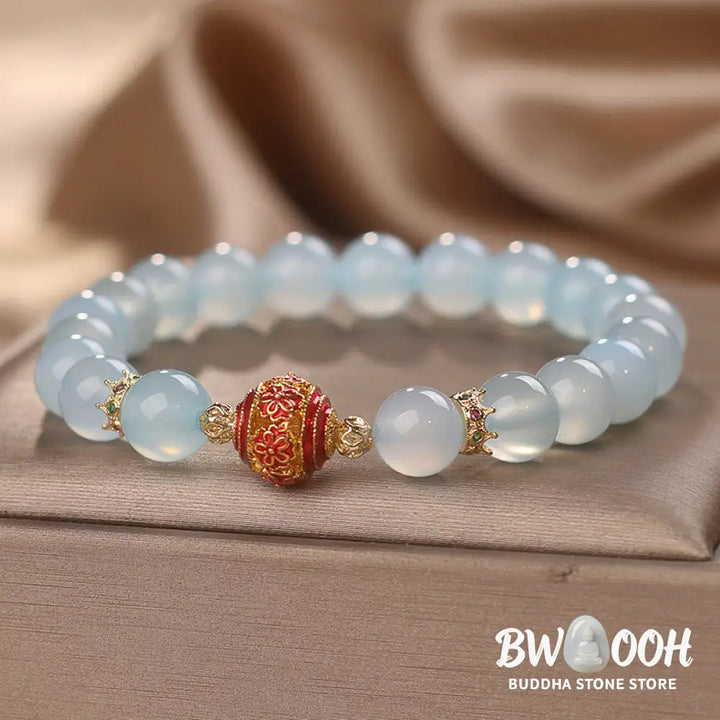 Buddha Stones Natural Aquamarine Flower Bead Healing Bracelet - BWOOOH - Aquamarine(Wrist Circumference 14-17cm)