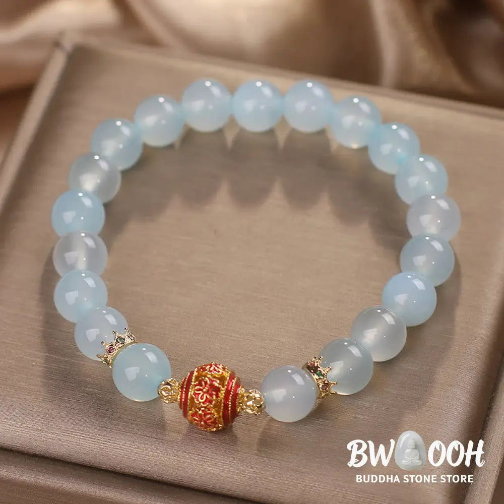 Buddha Stones Natural Aquamarine Flower Bead Healing Bracelet - BWOOOH - Aquamarine(Wrist Circumference 14-17cm)