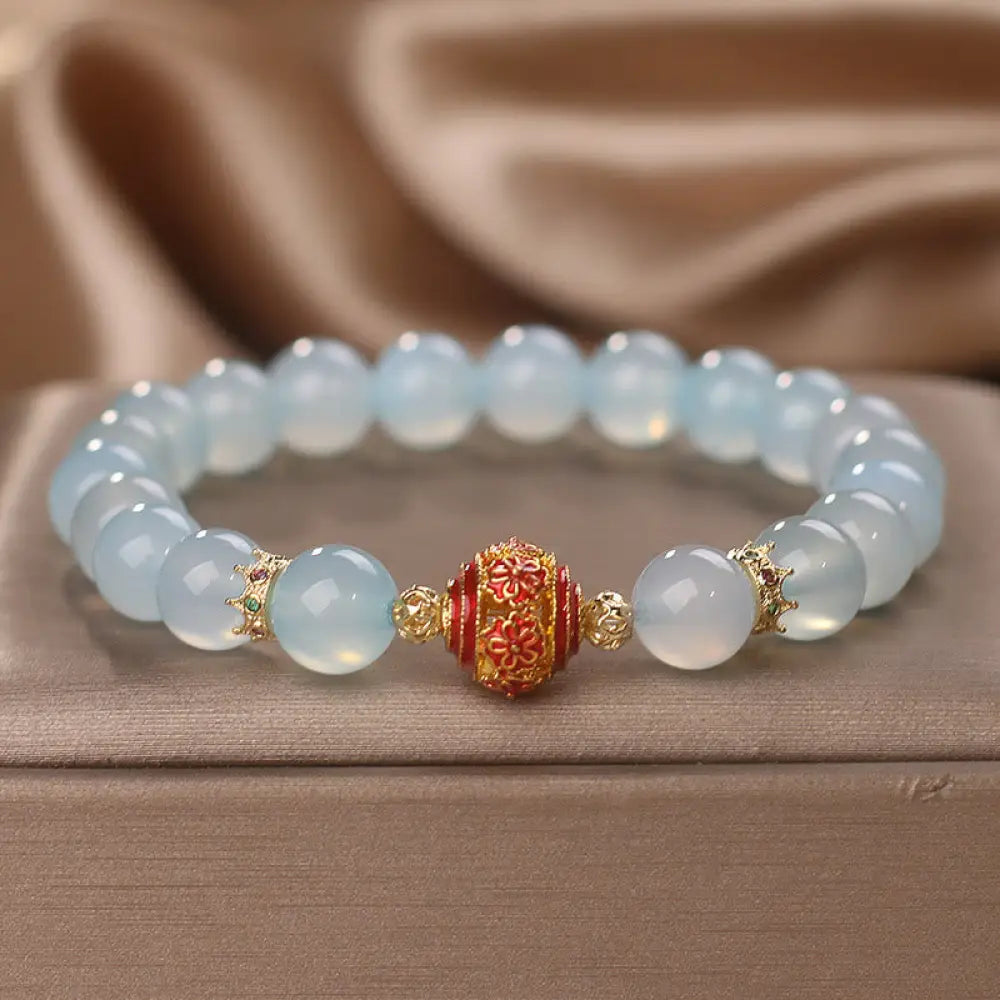 BWOOOH Natural Aquamarine Flower Bead Healing Bracelet - BWOOOH - Aquamarine(Wrist Circumference 14-17cm)