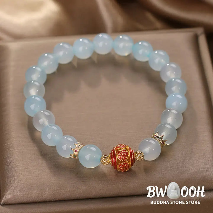 Buddha Stones Natural Aquamarine Flower Bead Healing Bracelet - BWOOOH - Aquamarine(Wrist Circumference 14-17cm)