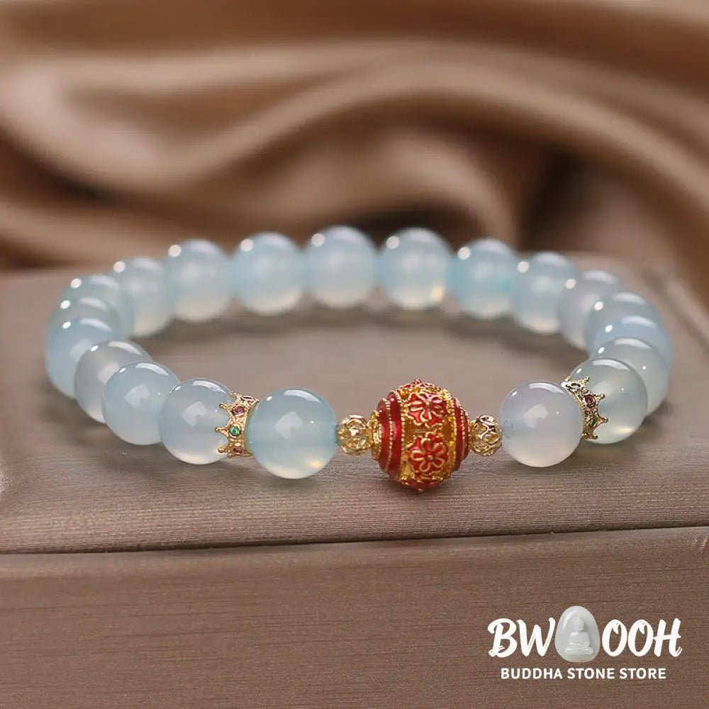 Buddha Stones Natural Aquamarine Flower Bead Healing Bracelet - BWOOOH - Aquamarine(Wrist Circumference 14-17cm)