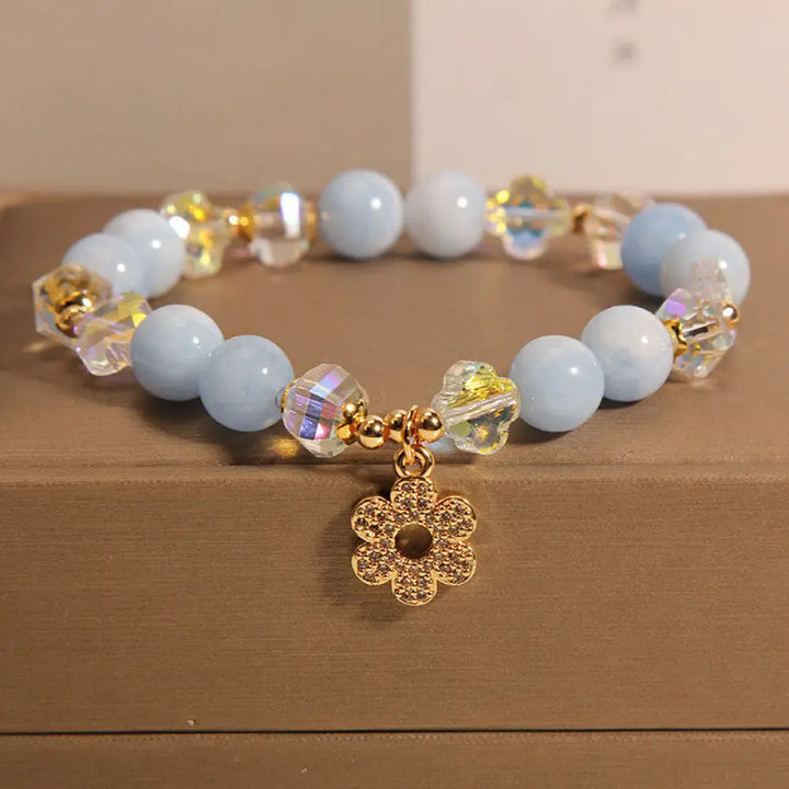 BWOOOH Natural Aquamarine Flower Healing Crystal Bracelet - BWOOOH - Aquamarine(Wrist Circumference 14-16cm)