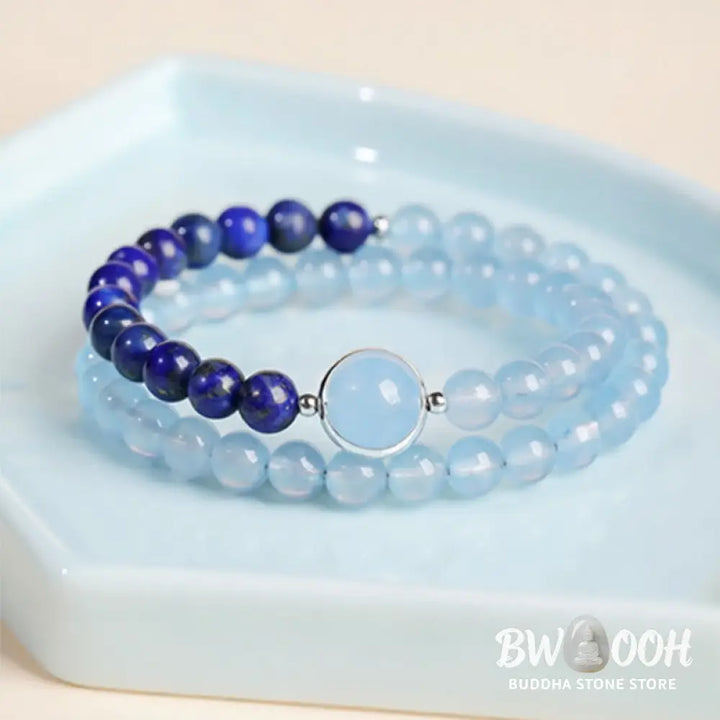 Buddha Stones Natural Aquamarine Lapis Lazuli Healing Bracelet - Bracelet