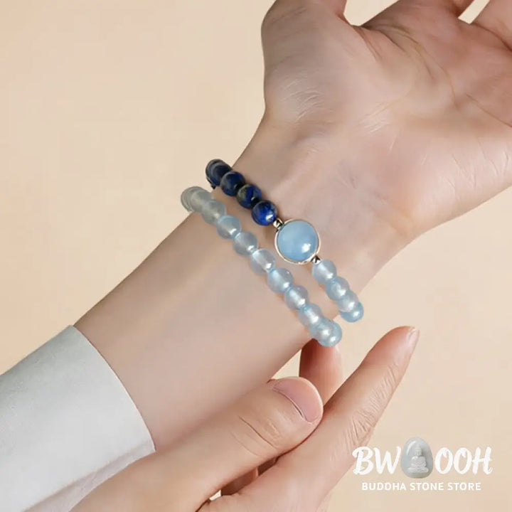 Buddha Stones Natural Aquamarine Lapis Lazuli Healing Bracelet - Bracelet