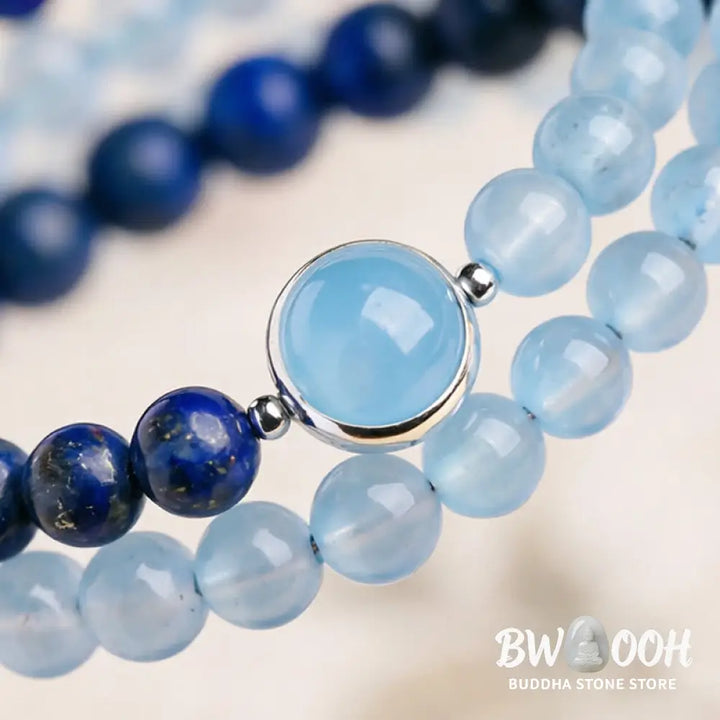 Buddha Stones Natural Aquamarine Lapis Lazuli Healing Bracelet - Bracelet
