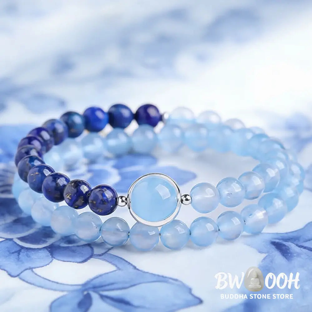 Buddha Stones Natural Aquamarine Lapis Lazuli Healing Bracelet - Bracelet