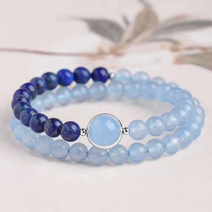 Buddha Stones Natural Aquamarine Lapis Lazuli Healing Bracelet - Double Wrap Bracelet (Wrist Circumference: 14-15cm)