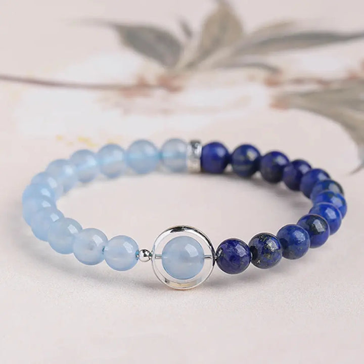 Buddha Stones Natural Aquamarine Lapis Lazuli Healing Bracelet - Single Wrap Bracelet(Wrist Circumference: 14-15cm)