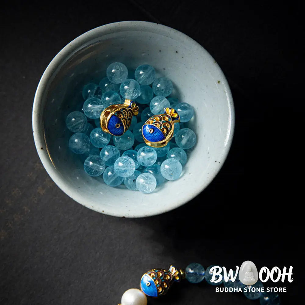 Buddha Stones Natural Aquamarine Lazurite Fish Healing Bracelet - Aquamarine&amp;Lazurite - Bracelet