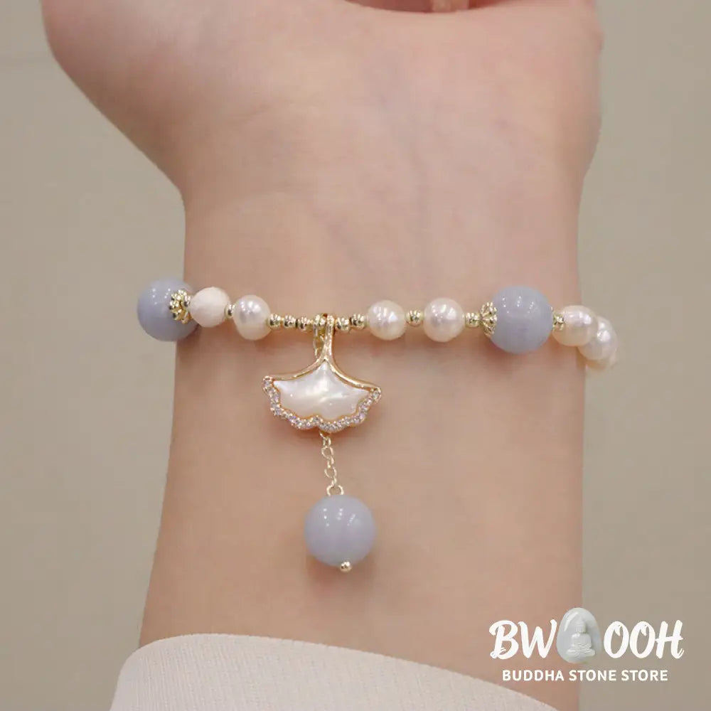 Buddha Stones Natural Aquamarine Pearl Healing Ginkgo Leaf Butterfly Charm Bracelet - BWOOOH - Bracelet