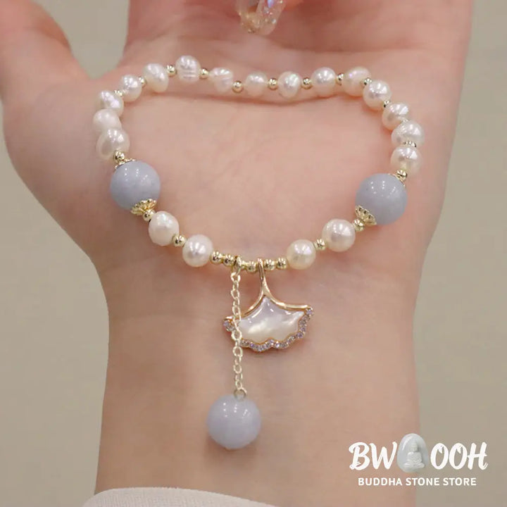 Buddha Stones Natural Aquamarine Pearl Healing Ginkgo Leaf Butterfly Charm Bracelet - BWOOOH - Bracelet