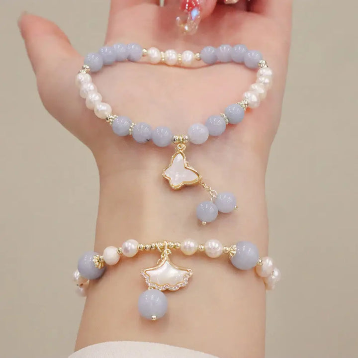 BWOOOH Natural Aquamarine Pearl Healing Ginkgo Leaf Butterfly Charm Bracelet - BWOOOH - Bracelet
