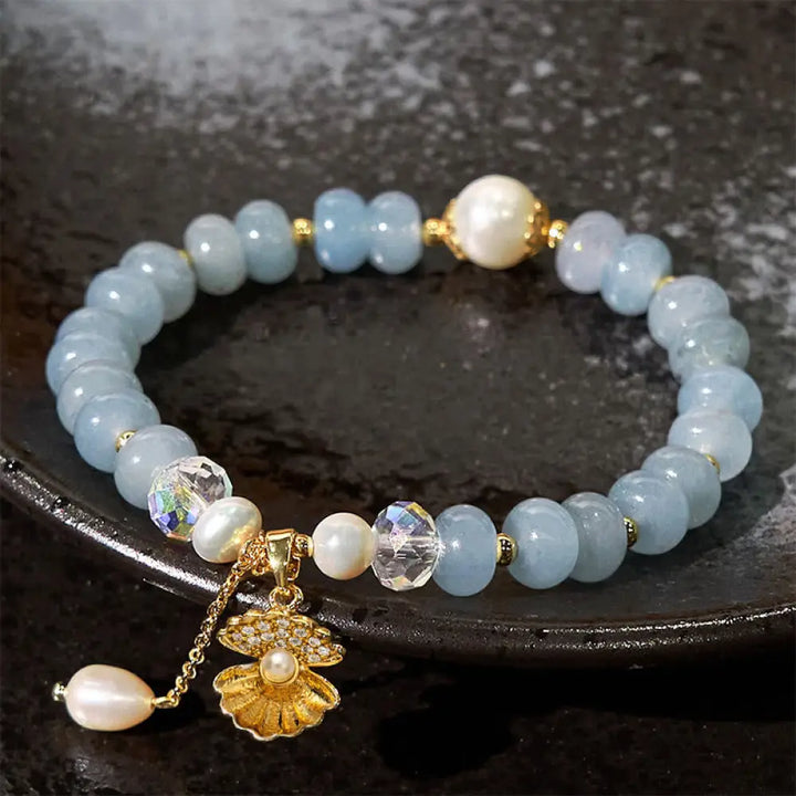 BWOOOH Natural Aquamarine Pearl Shell Healing Bead Bracelet - BWOOOH - Aquamarine(Wrist Circumference: 15-16cm)