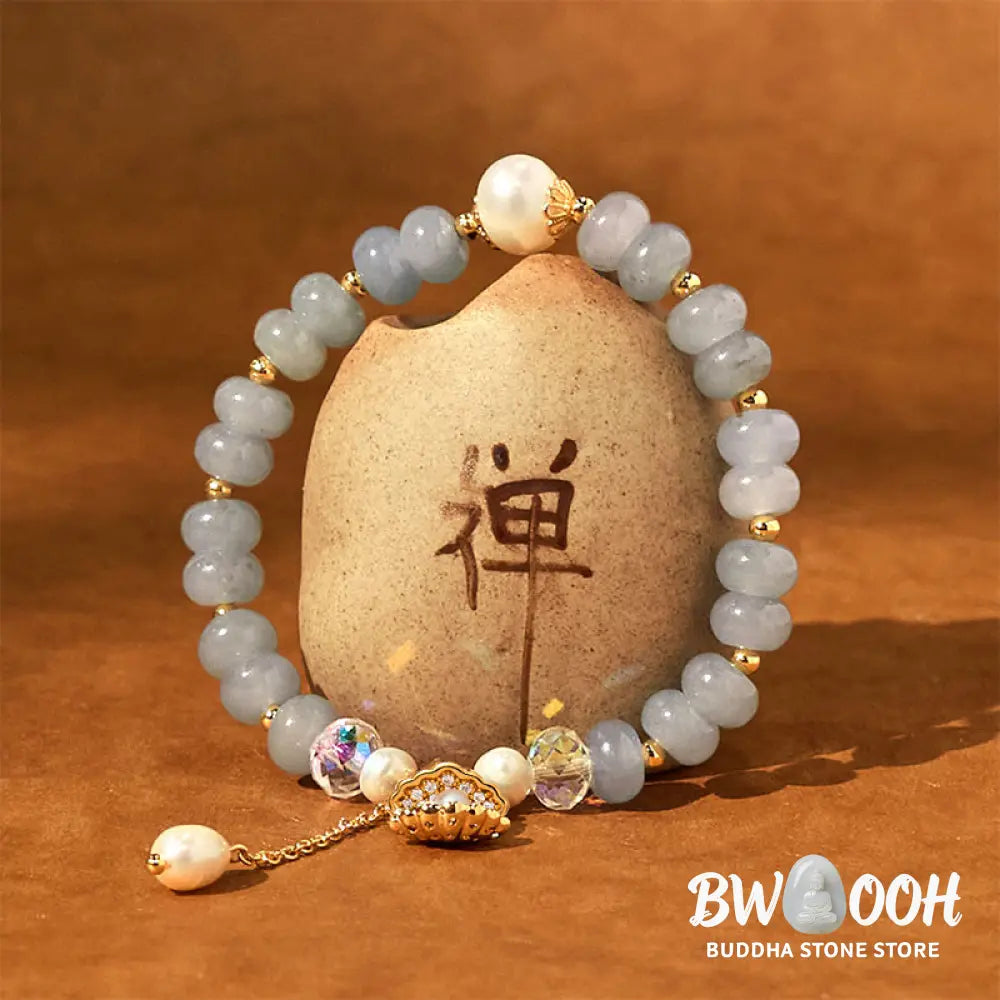 Buddha Stones Natural Aquamarine Pearl Shell Healing Bead Bracelet - BWOOOH - Aquamarine(Wrist Circumference: 15-16cm)