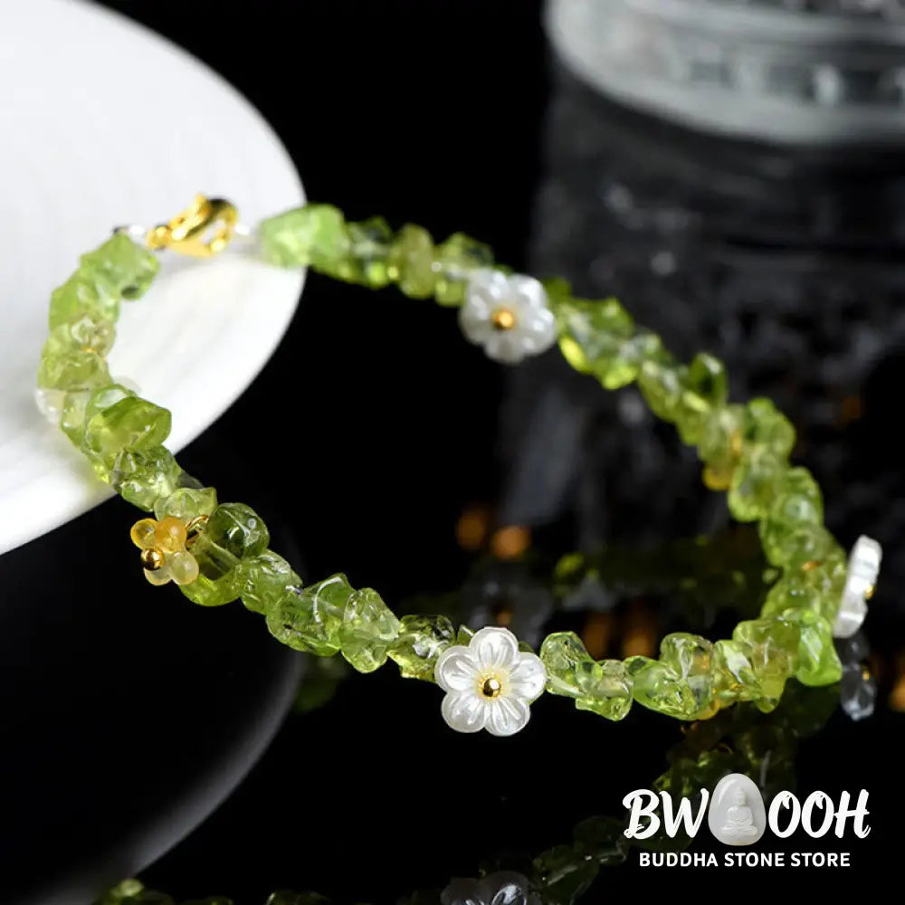 Buddha Stones Natural Aquamarine Peridot Strawberry Quartz Various Crystals Serenity Bracelet - Bracelet