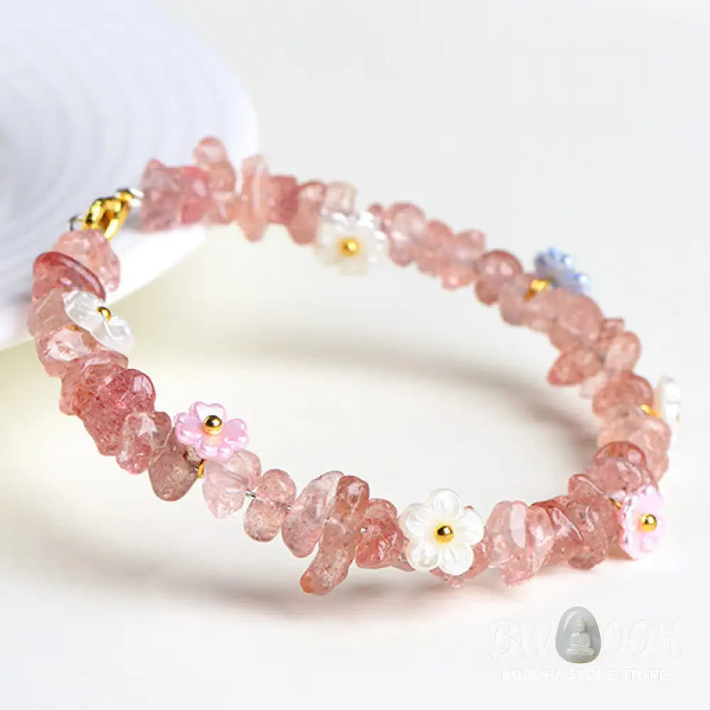 Buddha Stones Natural Aquamarine Peridot Strawberry Quartz Various Crystals Serenity Bracelet - Bracelet