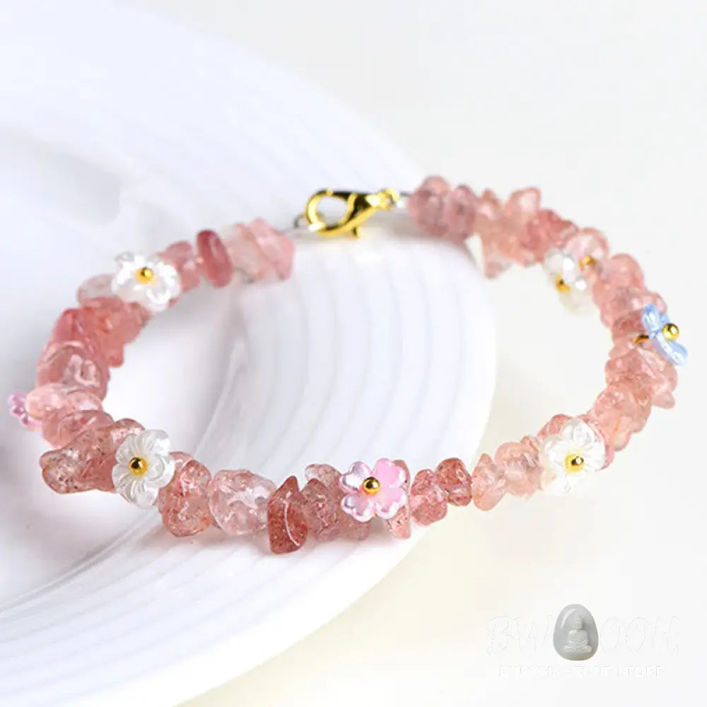 Buddha Stones Natural Aquamarine Peridot Strawberry Quartz Various Crystals Serenity Bracelet - Bracelet