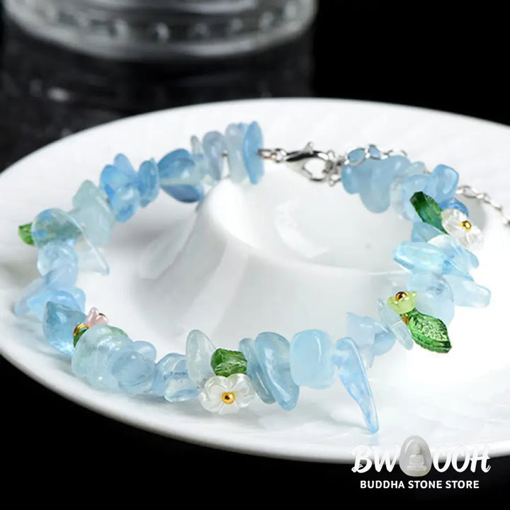 Buddha Stones Natural Aquamarine Peridot Strawberry Quartz Various Crystals Serenity Bracelet - Bracelet
