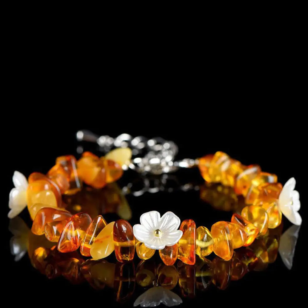 Buddha Stones Natural Aquamarine Peridot Strawberry Quartz Various Crystals Serenity Bracelet - Amber(Wrist