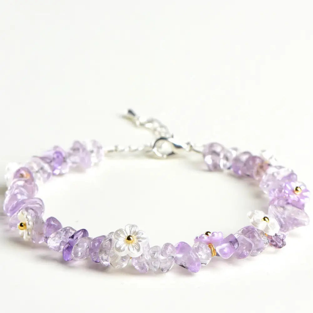 Buddha Stones Natural Aquamarine Peridot Strawberry Quartz Various Crystals Serenity Bracelet - Amethyst(Wrist