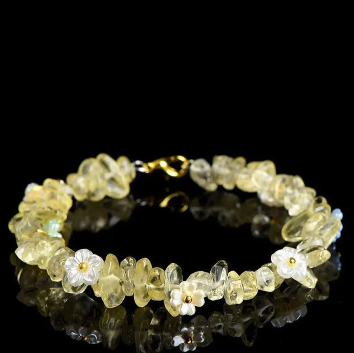 Buddha Stones Natural Aquamarine Peridot Strawberry Quartz Various Crystals Serenity Bracelet - Citrine(Wrist