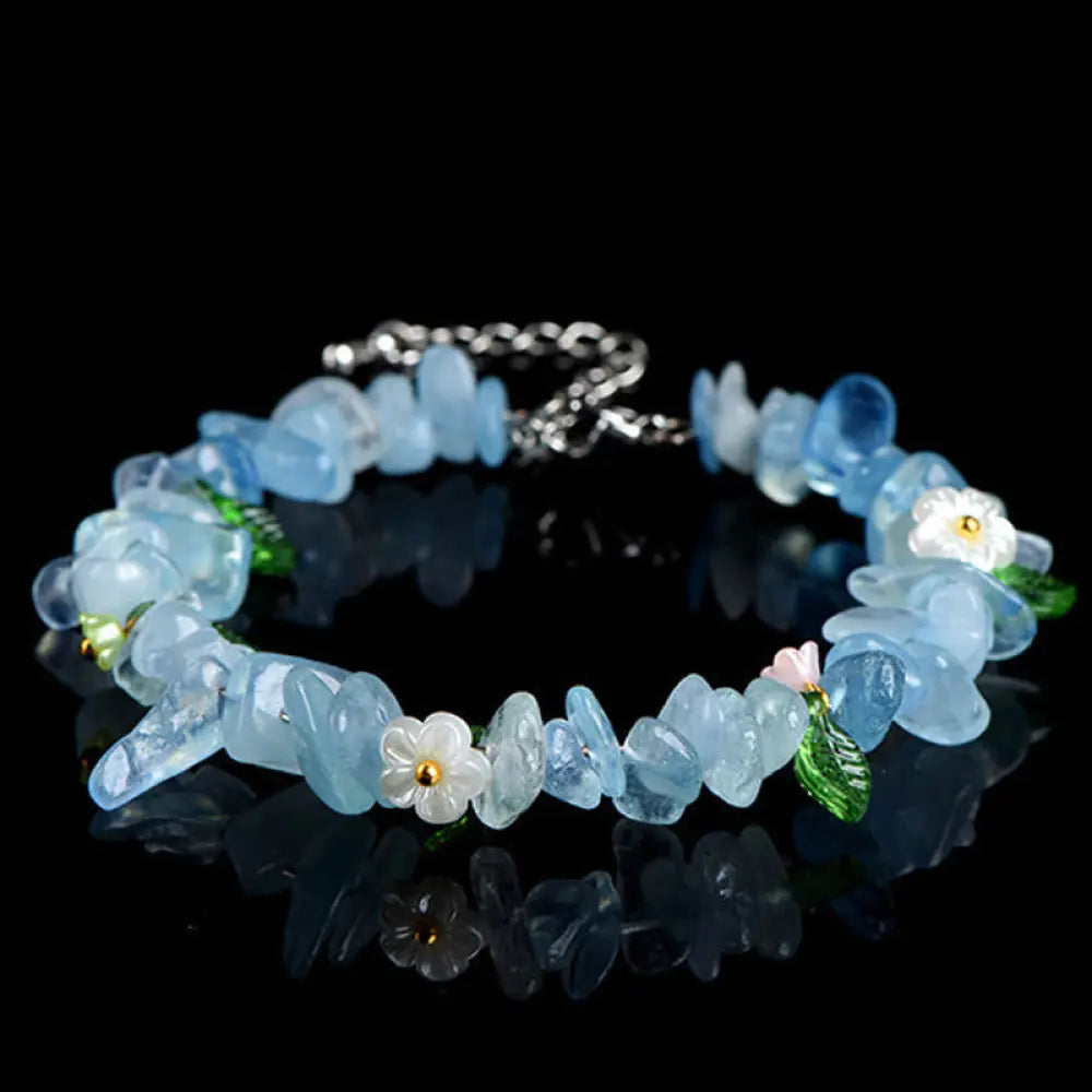Buddha Stones Natural Aquamarine Peridot Strawberry Quartz Various Crystals Serenity Bracelet - Aquamarine Green