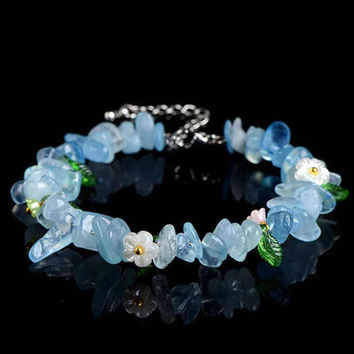 Buddha Stones Natural Aquamarine Peridot Strawberry Quartz Various Crystals Serenity Bracelet - Aquamarine Green