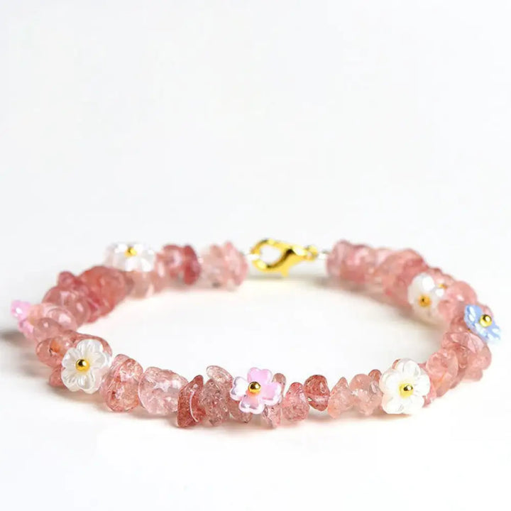 Buddha Stones Natural Aquamarine Peridot Strawberry Quartz Various Crystals Serenity Bracelet - Strawberry Quartz(Wrist