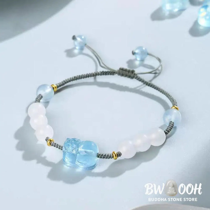 Buddha Stones Natural Aquamarine PiXiu Hetian White Jade Healing Bracelet - BWOOOH - Aquamarine&amp;Hetian White Jade