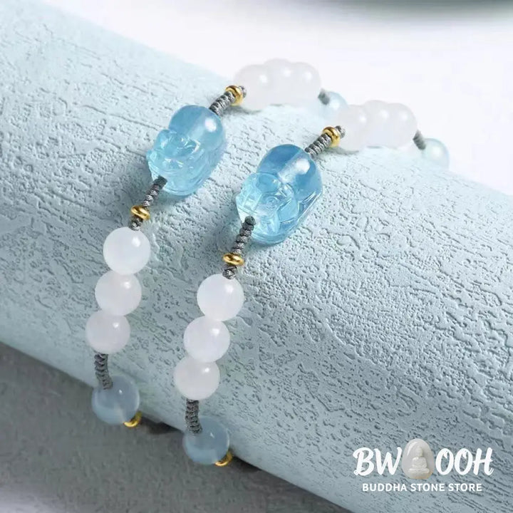 Buddha Stones Natural Aquamarine PiXiu Hetian White Jade Healing Bracelet - BWOOOH - Aquamarine&amp;Hetian White Jade
