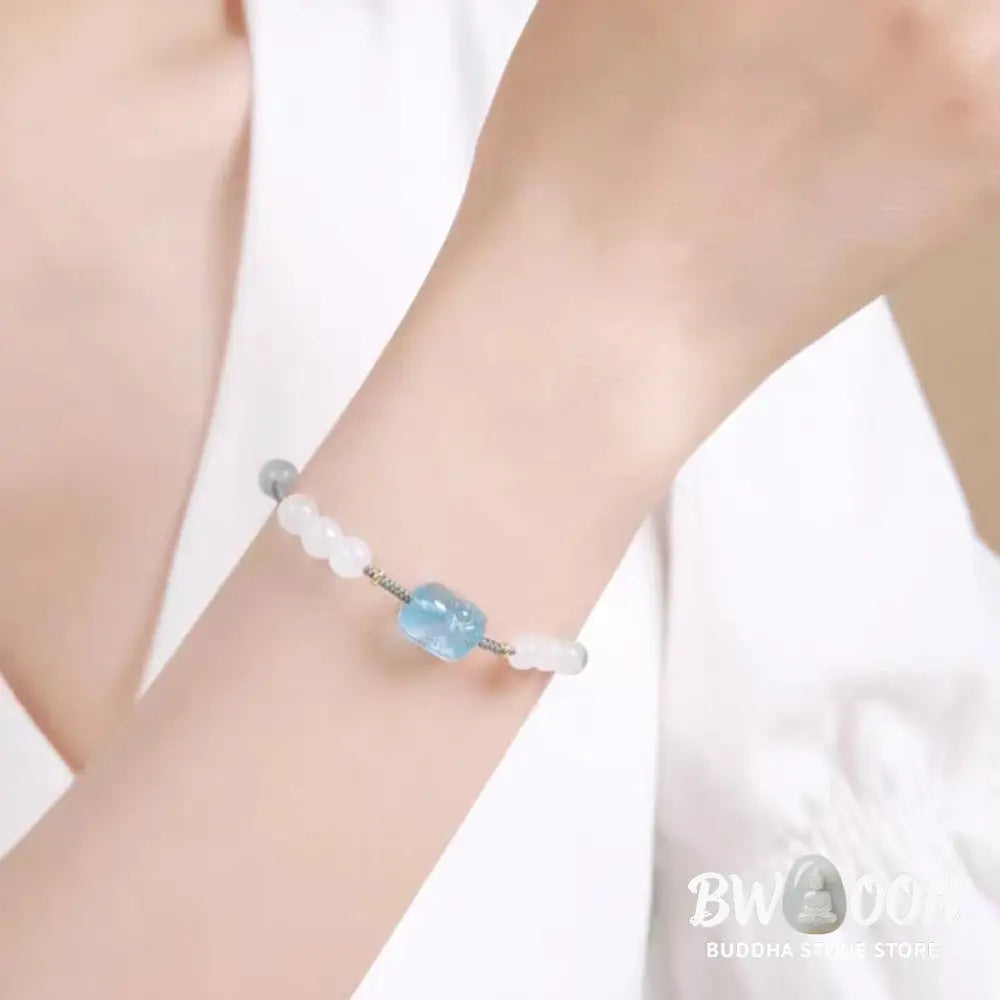 Buddha Stones Natural Aquamarine PiXiu Hetian White Jade Healing Bracelet - BWOOOH - Aquamarine&amp;Hetian White Jade