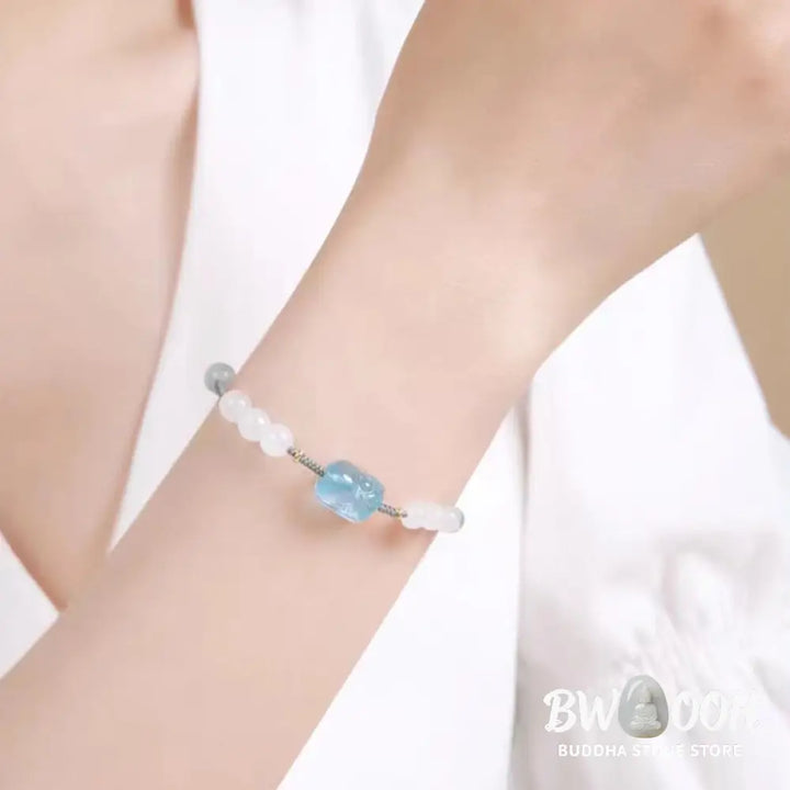 Buddha Stones Natural Aquamarine PiXiu Hetian White Jade Healing Bracelet - BWOOOH - Aquamarine&amp;Hetian White Jade