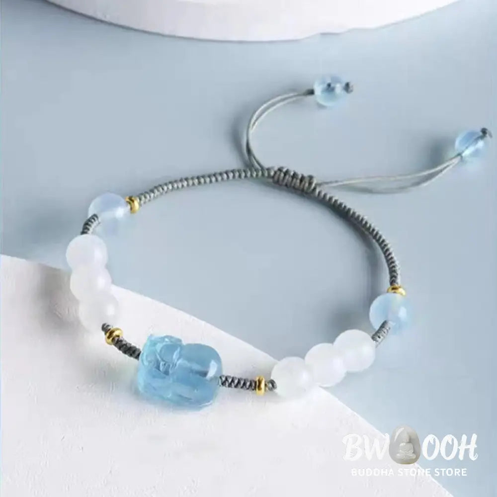 Buddha Stones Natural Aquamarine PiXiu Hetian White Jade Healing Bracelet - BWOOOH - Aquamarine&amp;Hetian White Jade