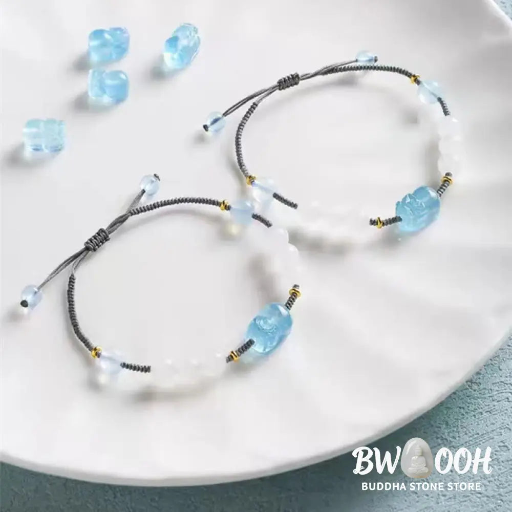 Buddha Stones Natural Aquamarine PiXiu Hetian White Jade Healing Bracelet - BWOOOH - Aquamarine&amp;Hetian White Jade