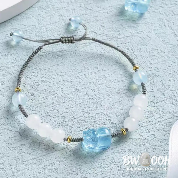 Buddha Stones Natural Aquamarine PiXiu Hetian White Jade Healing Bracelet - BWOOOH - Aquamarine&amp;Hetian White Jade