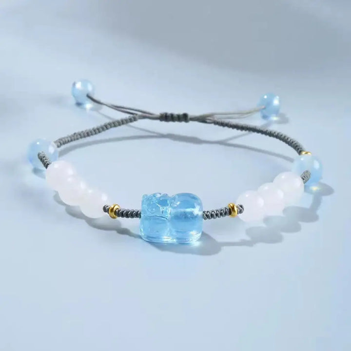 BWOOOH Natural Aquamarine PiXiu Hetian White Jade Healing Bracelet - BWOOOH - Aquamarine&amp;Hetian White Jade