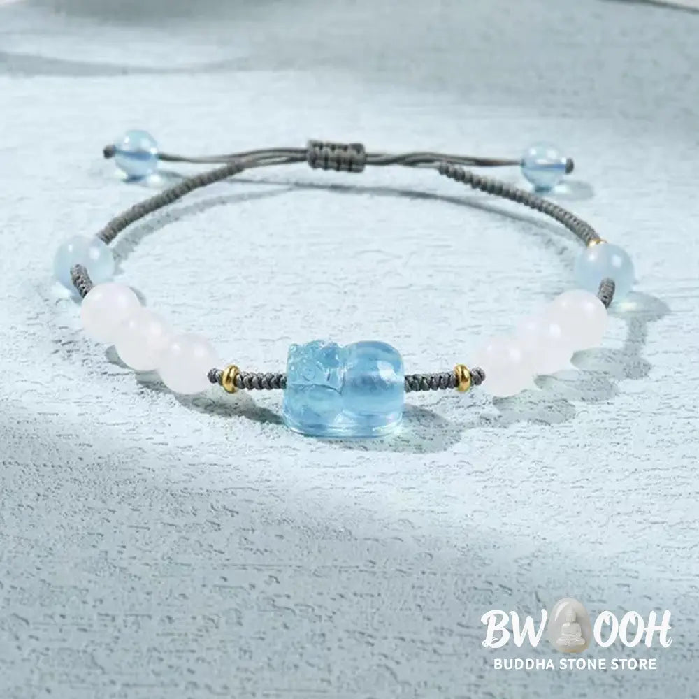 Buddha Stones Natural Aquamarine PiXiu Hetian White Jade Healing Bracelet - BWOOOH - Aquamarine&amp;Hetian White Jade
