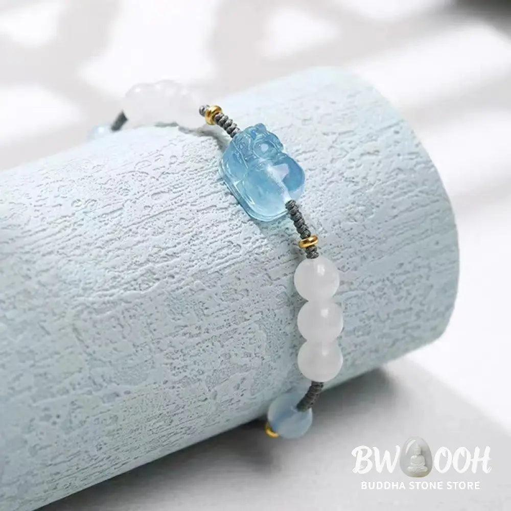 Buddha Stones Natural Aquamarine PiXiu Hetian White Jade Healing Bracelet - BWOOOH - Aquamarine&amp;Hetian White Jade