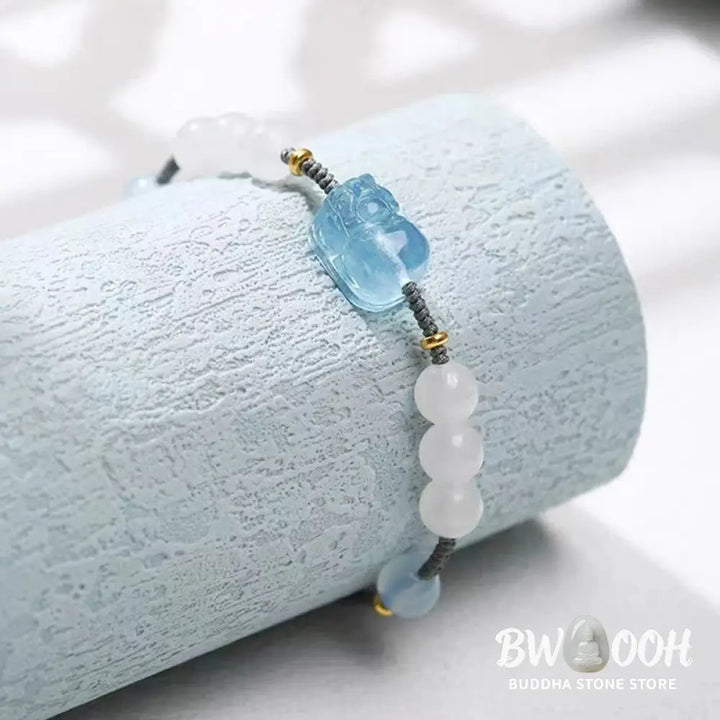 Buddha Stones Natural Aquamarine PiXiu Hetian White Jade Healing Bracelet - BWOOOH - Aquamarine&amp;Hetian White Jade