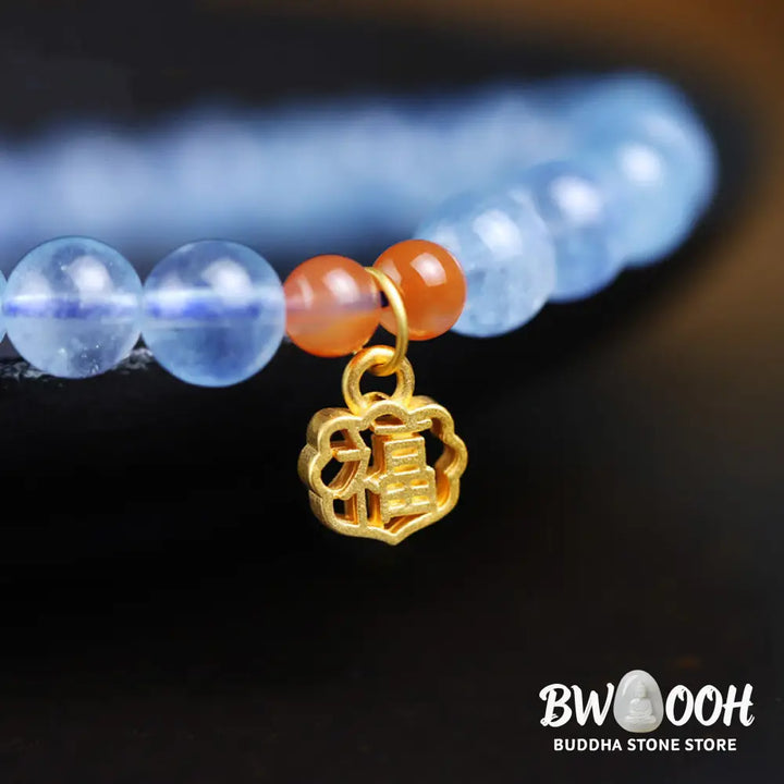 Buddha Stones Natural Aquamarine Red Agate Healing Charm Bracelet - BWOOOH - Aquamarine - Bracelet
