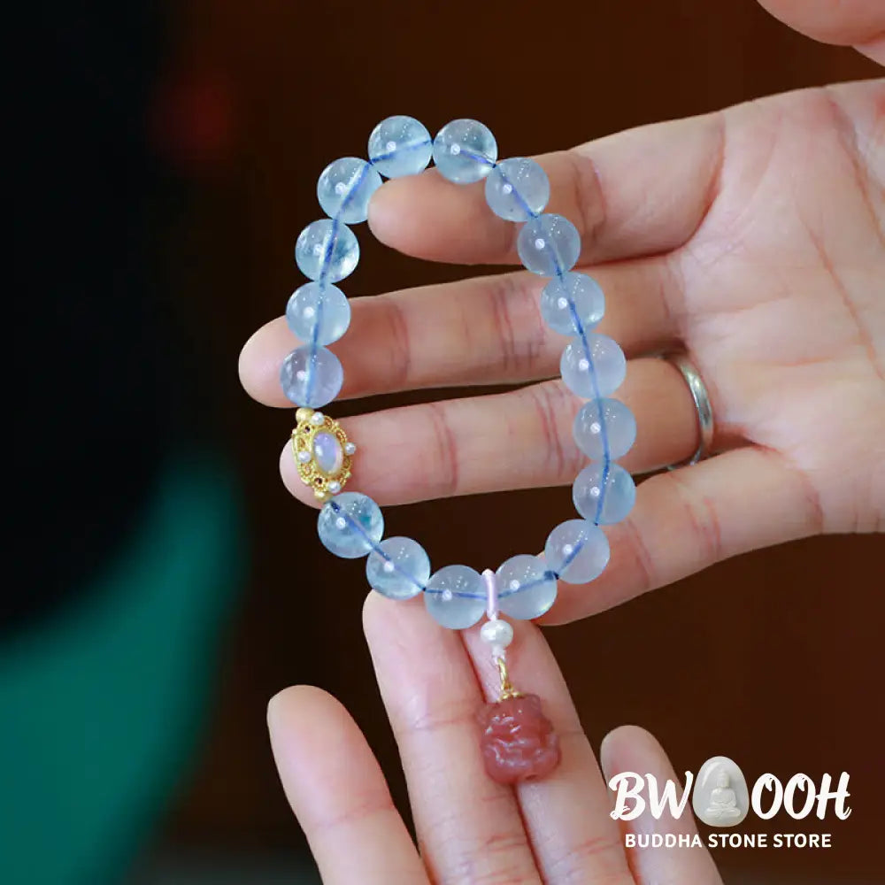 Buddha Stones Natural Aquamarine Red Agate Pearl Beads Healing Charm Bracelet - BWOOOH - Aquamarine - Bracelet