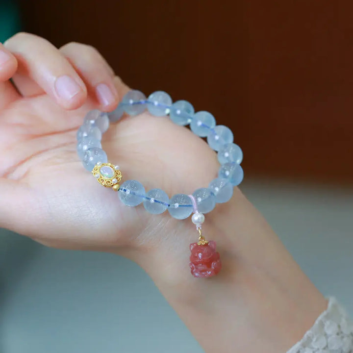 BWOOOH Natural Aquamarine Red Agate Pearl Beads Healing Charm Bracelet - BWOOOH - Aquamarine - Bracelet