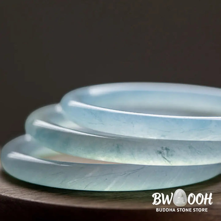 Buddha Stones Natural Aquamarine Serenity Bangle Bracelet - Bracelet