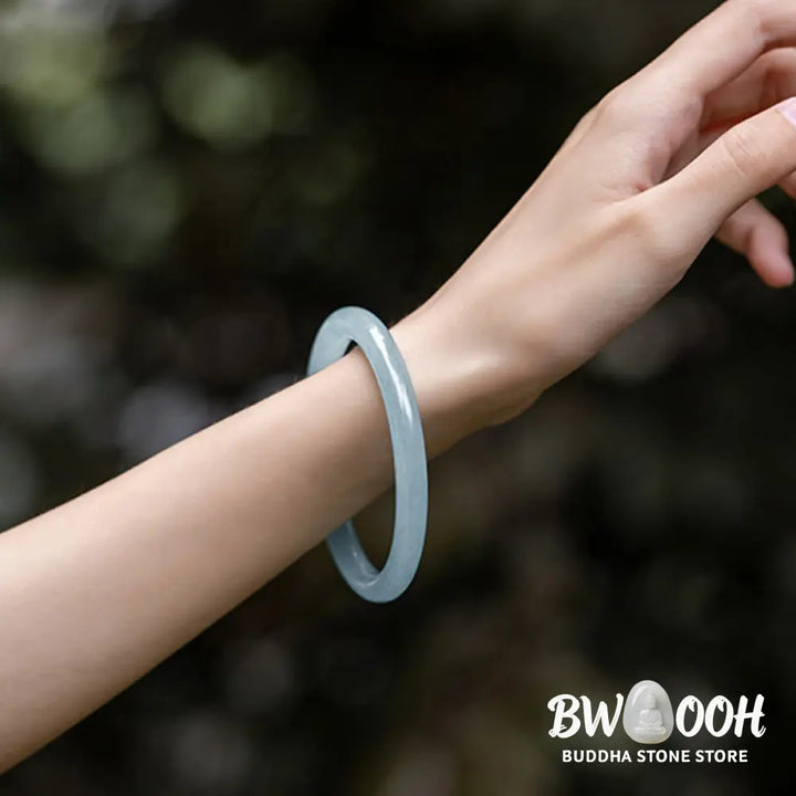 Buddha Stones Natural Aquamarine Serenity Bangle Bracelet - Bracelet