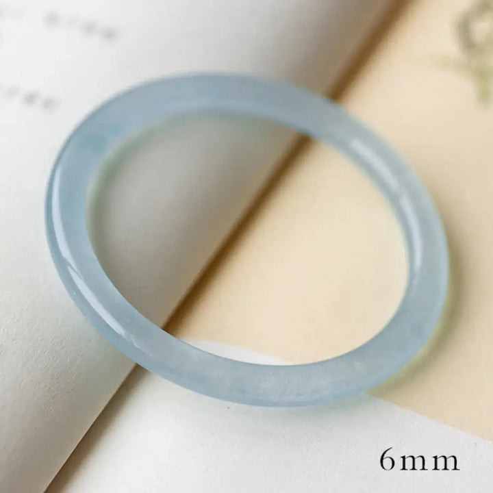 Buddha Stones Natural Aquamarine Serenity Bangle Bracelet - 6mm / 54-55mm - Bracelet