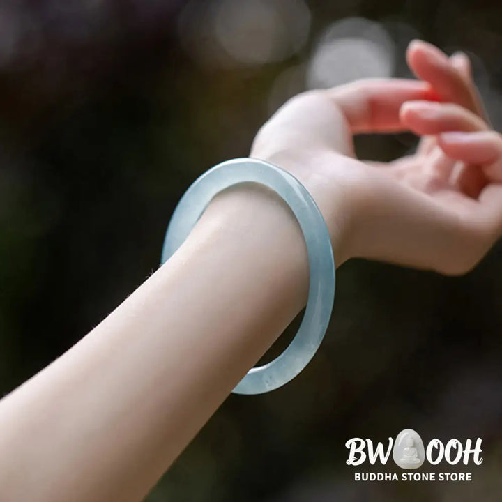 Buddha Stones Natural Aquamarine Serenity Bangle Bracelet - Bracelet