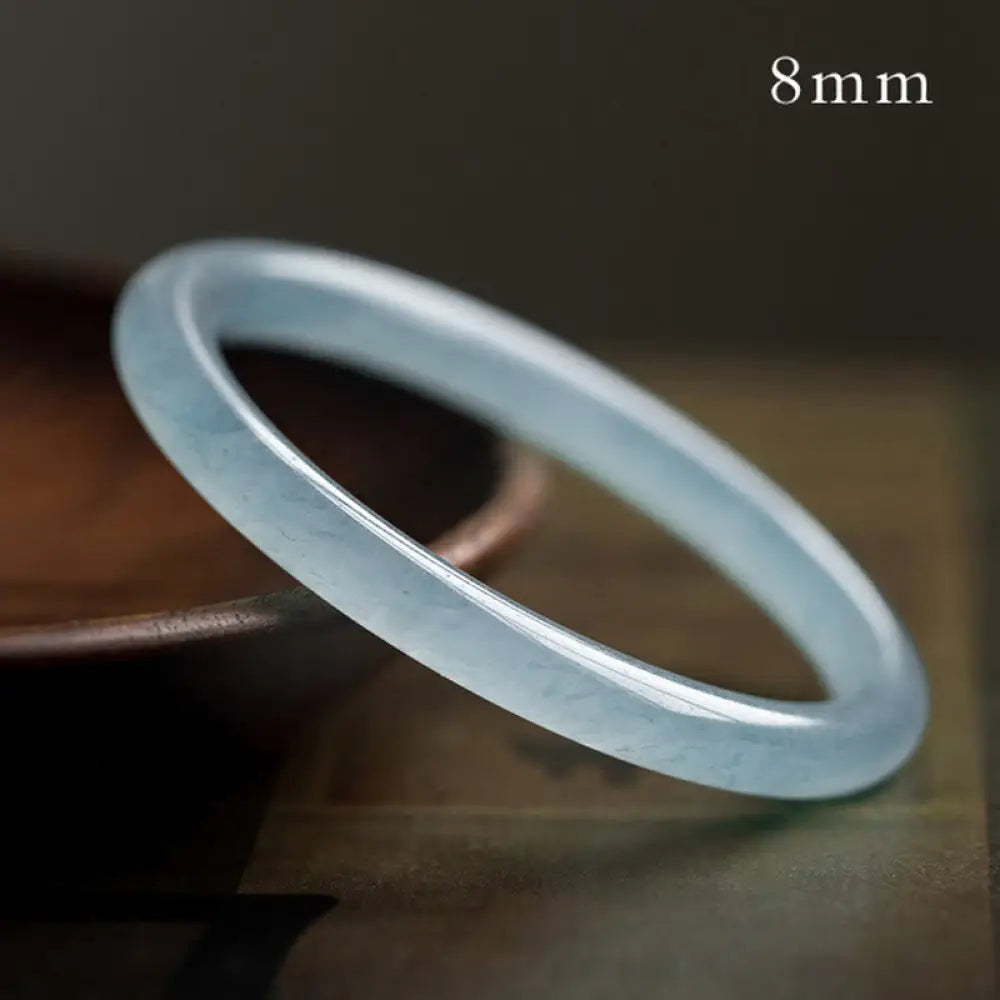 Buddha Stones Natural Aquamarine Serenity Bangle Bracelet - 8mm / 54-55mm - Bracelet
