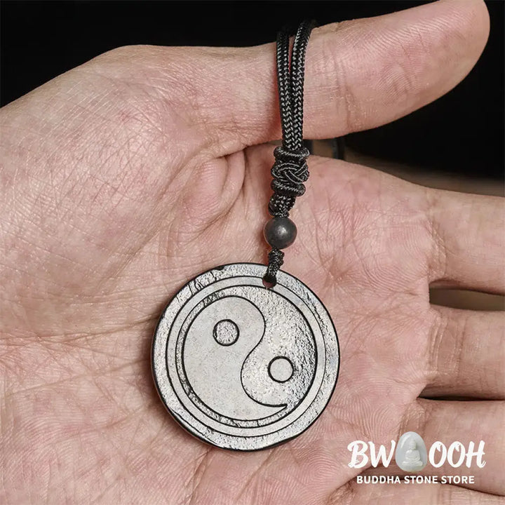 Buddha Stones Natural Authentic Shungite Stone Carved Yin Yang Protection Necklace Pendant - BWOOOH - Shungite